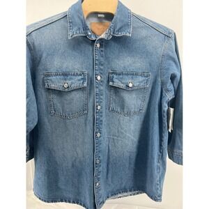 H&M Denim Shirt Jacket Blue Chambray Trucker Style Button Up Size M /L